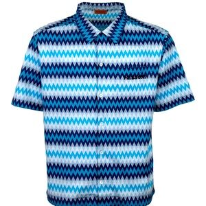 Missoni Cotton shirt, pattern in shades of blue, button closure, short sleeves.